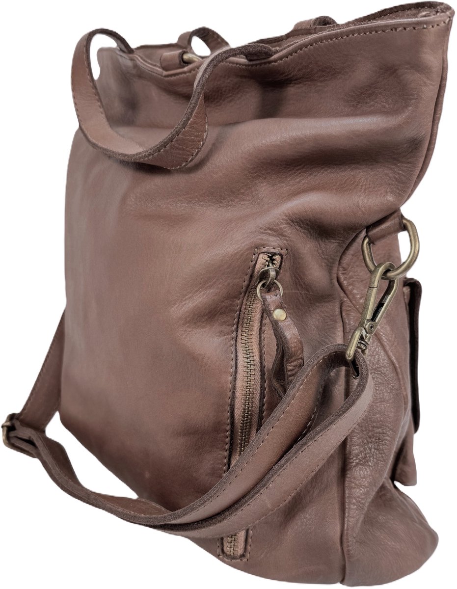 Solide zachte soepel leren rugzak / schoudertas / handtas - Voor werk of casual - Made in Italy - Premium leather - Statement piece!