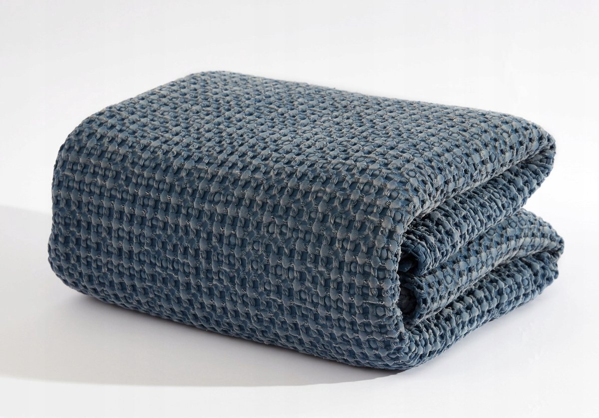 Jeans Blauwe Katoenen Bedsprei 240x260cm - Wafelstructuur