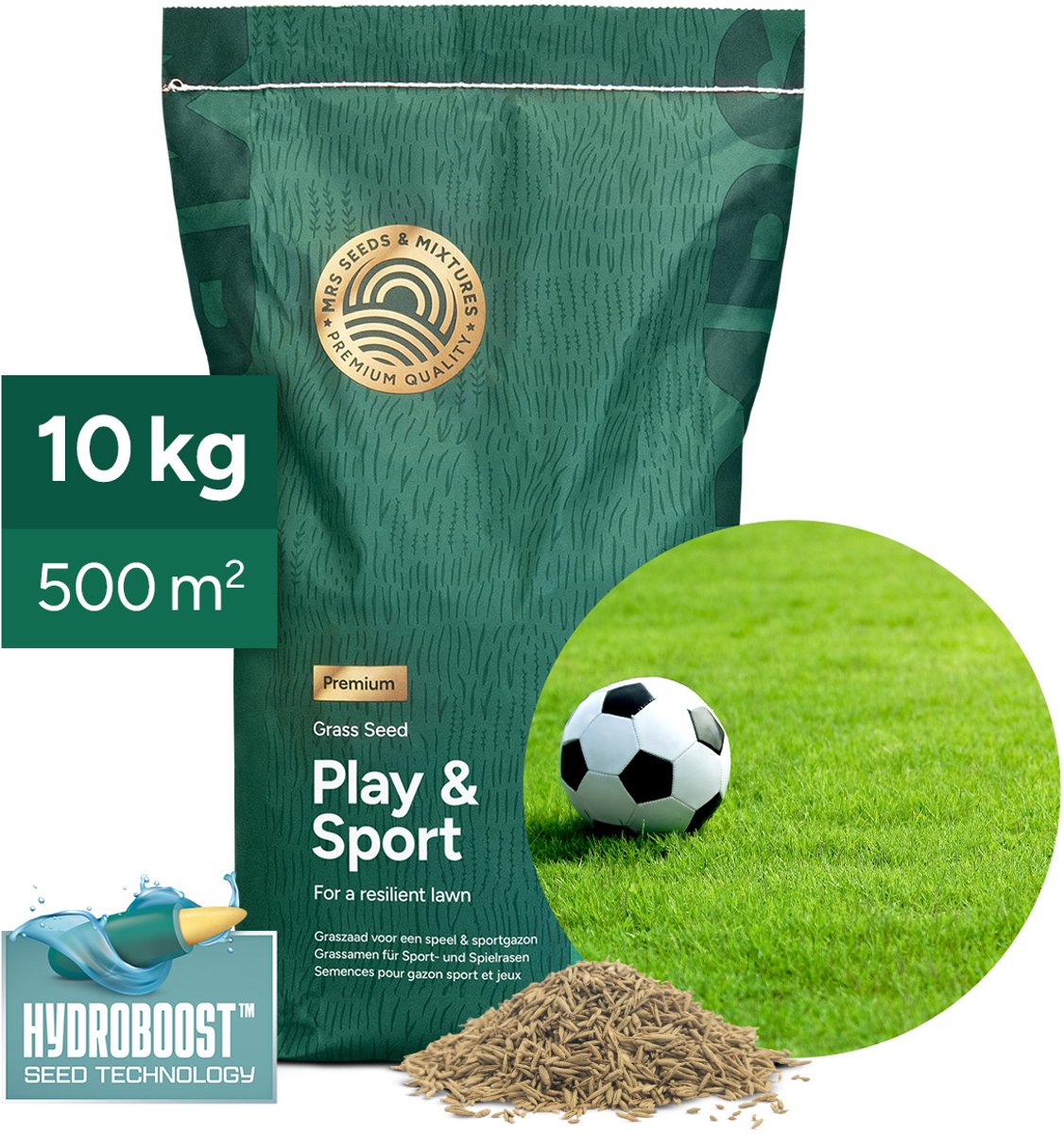 MRS Graszaad Speelgazon Premium - 10 kg voor 500 m² - Hoge betredingstolerantie - Snelkiemend en zelfherstellend Graszaad - Met Hydroboost-coating - NAK Gecertificeerd