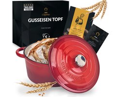 Chefarone Gietijzeren Pan 3.5L- PFAS vrij - Braadpan Inclusief Deksel - Geschikt Voor Alle Warmtebronnen - Ø27cm - Geëmailleerd Rood - Hittebestendig tot 300°C - Cadeautje voor Haar - Moederdag Cadeautje