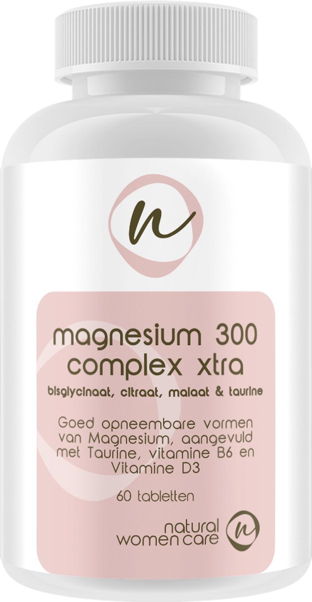 Natural Women care - Magnesium 300 complex Xtra - 60 tabletten - Citraat/Malaat/Bisglycinaat, met 25 mcg vitamine D3, Vitamine B6 en Taurine