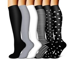 6 Paar - Compressie sokken - Compressie kousen - Steunkousen Vrouwen en Mannen - Lange Sportkniekousen - Hardloopsokken - Antislip - Sportsokken - Compressiekousen voor Hardlopen - Voor Hardlopen, Wandelen, Vliegtuig - Maat 38-42