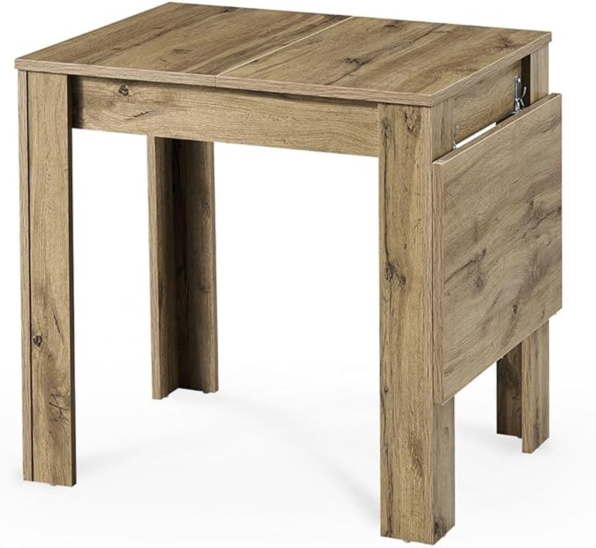 Uitschuifbare Eettafel HomeByNicole Livia – Moderne Keukentafel in Eikenlook 80-120 x 60 cm – Compact, Ruimtebesparend & Met Opbergruimte voor Inlegplaten – Duurzame Tafel Voor Keuken en Eetkamer