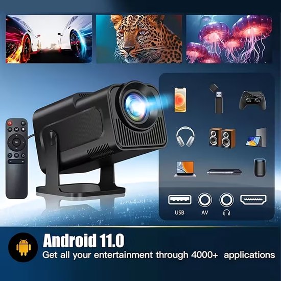 Mini DLP Pico-projector – 4K HD-decodering, HDMI, USB, Touchscreen – Met Android 6.0