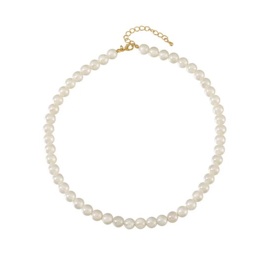 Collier unisexe en perles d'imitation – Acier inoxydable couleur or | Longueurs et tailles Diverse - Le Salon de la Bijouterie - 10 mm - 40 + 5 -