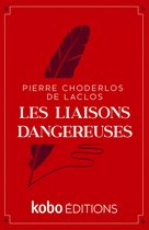 Boekcover van Les Liaisons dangereuses met rode achtergrond en veren en de tekst 'Les Liaisons dangereuses' en 'Kobo Éditions'.