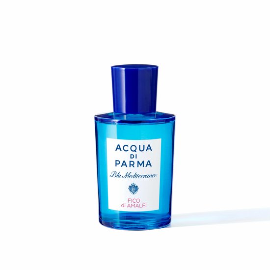 Acqua di Parma Blu Mediterraneo Fico di Amalfi eau de toilette in helderblauwe fles met witte etiket en blauwe dop.