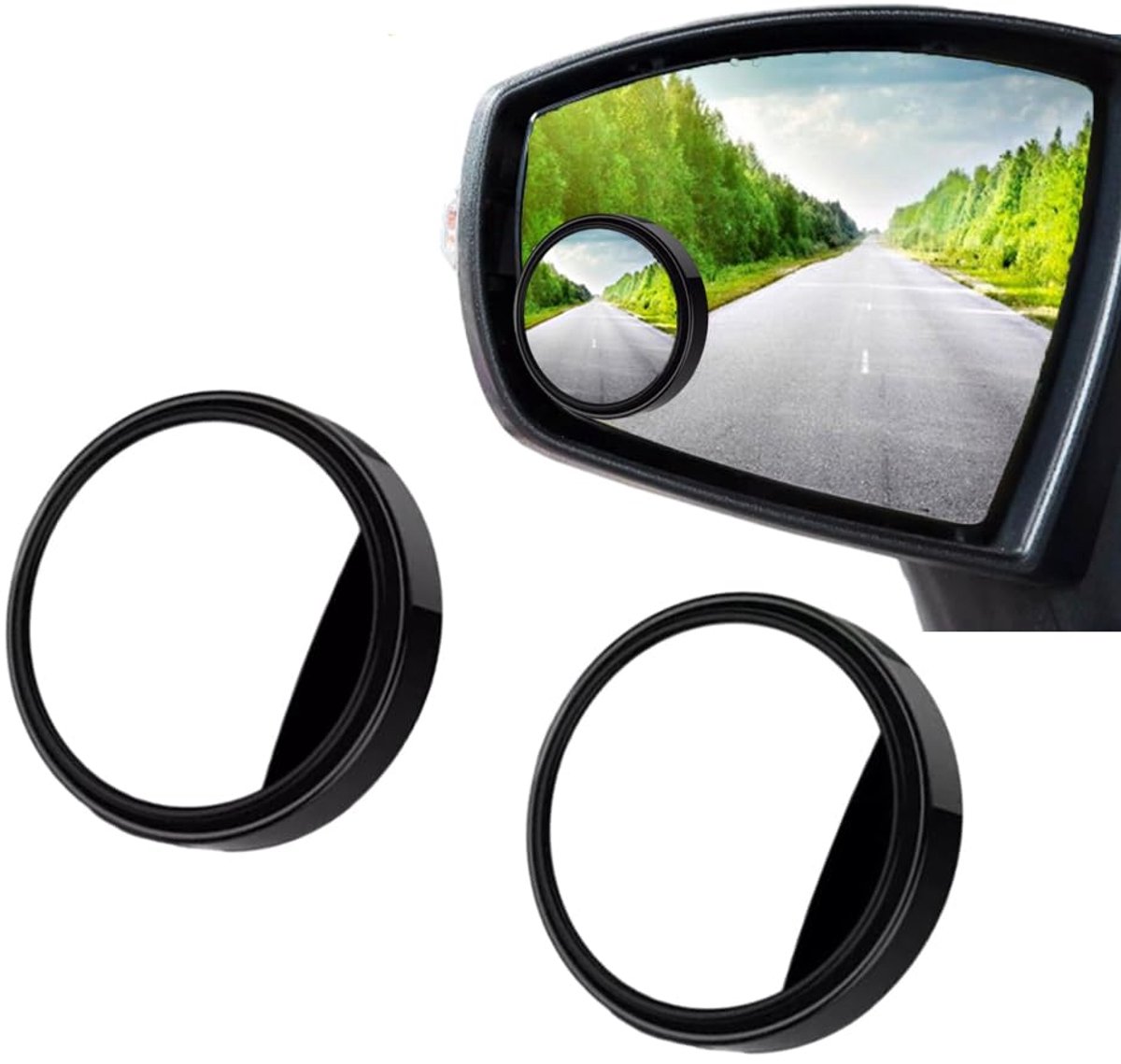 Image of 2 Stuks Auto Dodehoekspiegel - Ronde Achteruitrijspiegel - Dodehoekhulpspiegel - Rond High-Definition Convex Glas - 360° Groothoek Verstelbaar - ABS Behuizing - Universeel Type, Geschikt voor Auto's, SUV's en Vrachtwagens - Zwart