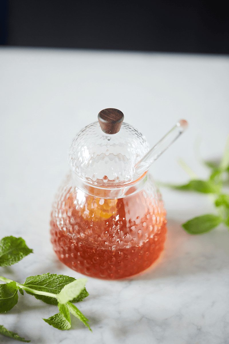 Point Virgule set van honingpot en lepel uit gehamerd borosilicaatgla