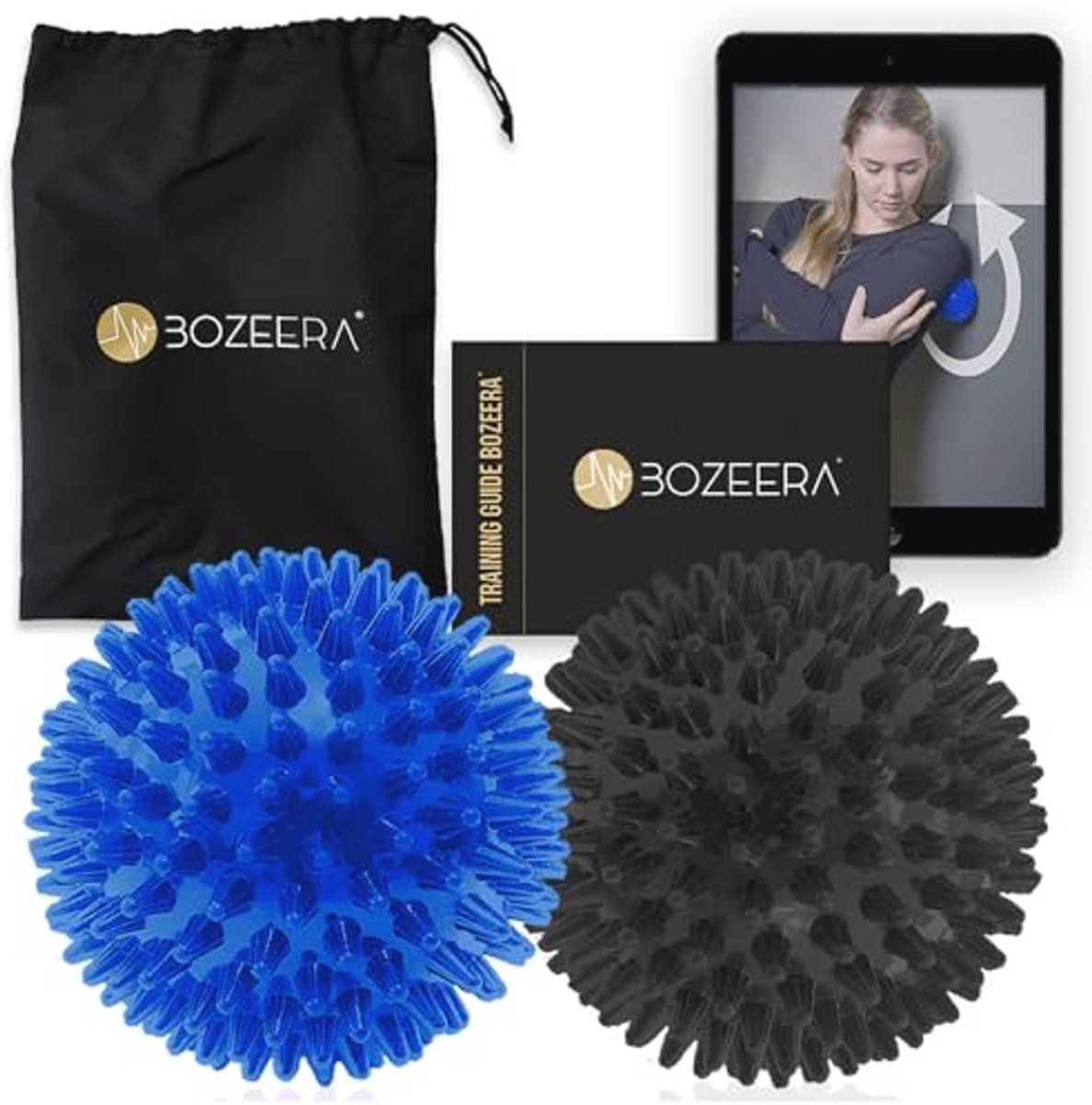 Set van 2 Spiky Massageballen 9 CM - Hard en Medium - Inclusief Video-handleiding en Tas