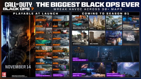 Overzicht van speelbare maps voor Call of Duty: Black Ops 7.