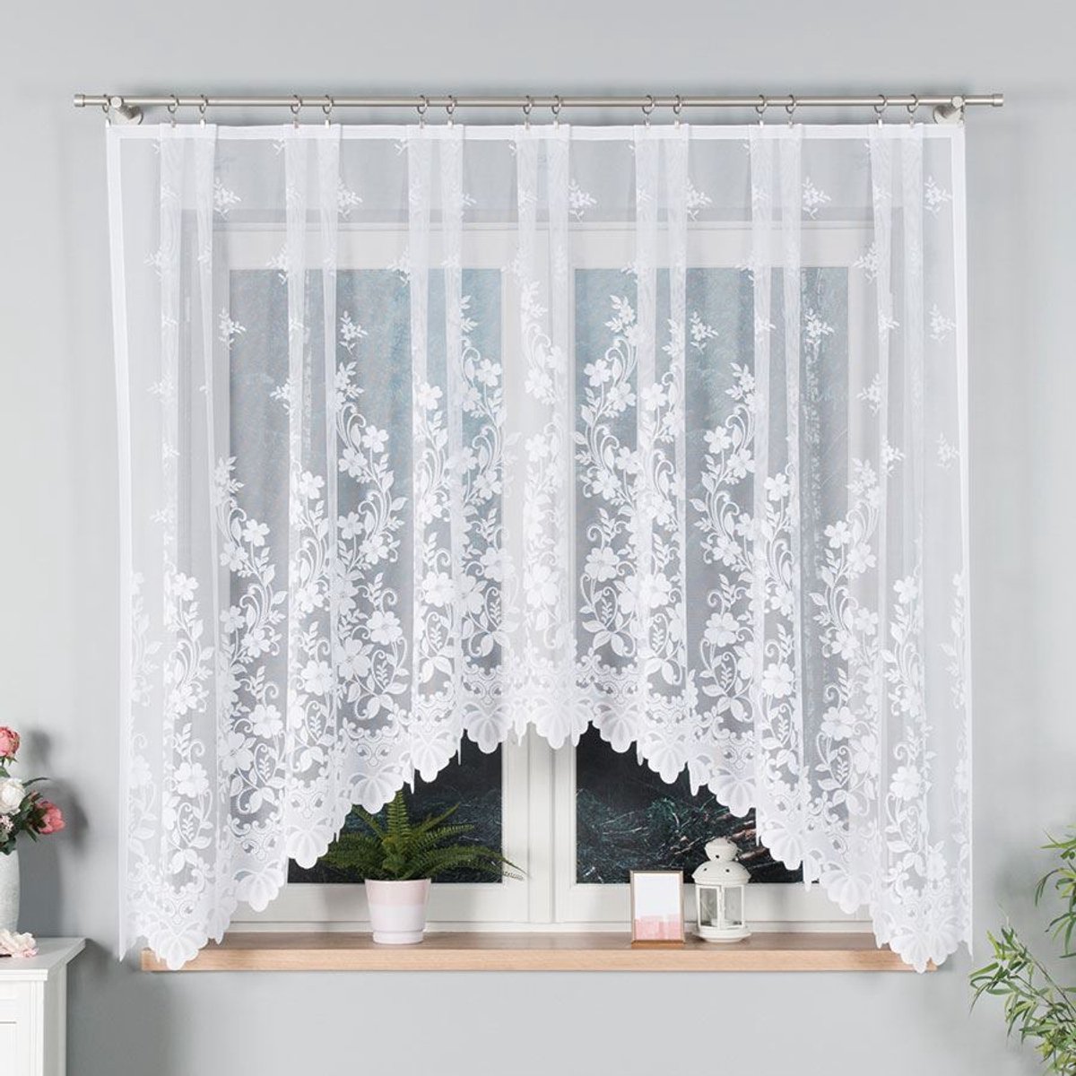 Markizeta LUDWIKA - Kant-en-klare Jacquard Gordijn - 310x160 cm - Witte Kleur - Bloemmotief
