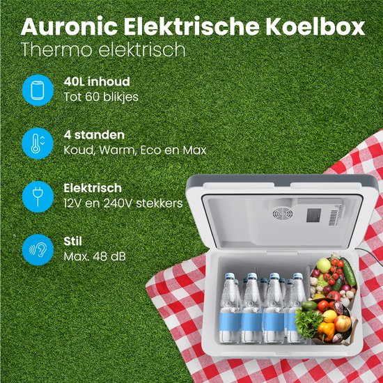 Auronic Koelbox Elektrisch 12V en 230 volt - Coolbox - Auto - Camping Koelkast - Koelen en Verwarmen - 40L - Frigobox - Grijs van Merkloos — afbeelding 2