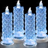 Set Van 4 LED-Kristalkaarsen, Vlamloze LED-Kaarsen, Rose Shadow LED-Vlamloze Kaarsen, Romantische Vlamloze Pilaarkaars Voor Kerst- En Bruiloftstafeldecoraties(Pink,4PCS
