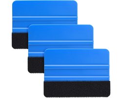 Rakel met vilt - 3 Stuks - Autofolie schraper - rakelset - Folie Schraper - Stickerverwijderaar - voor raamfolie, carwrap, plakfolie, keuken - 10x7.3cm - Blauw