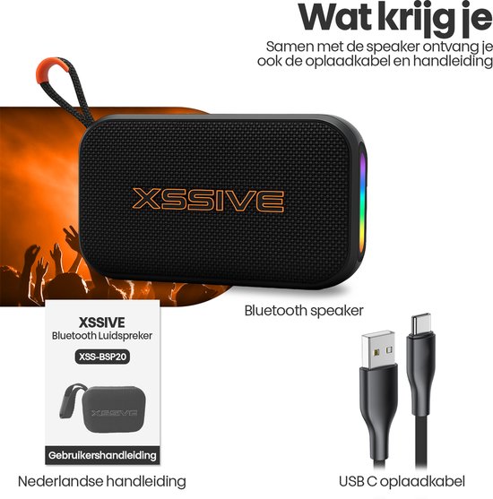Xssive BSP21 Draadloze Bluetooth Speaker - Compacte Stereo Speaker - 8W - Met RGB verlichting - USB/SD/FM-Radio - Draagbaar - Zwart van Merkloos — afbeelding 4