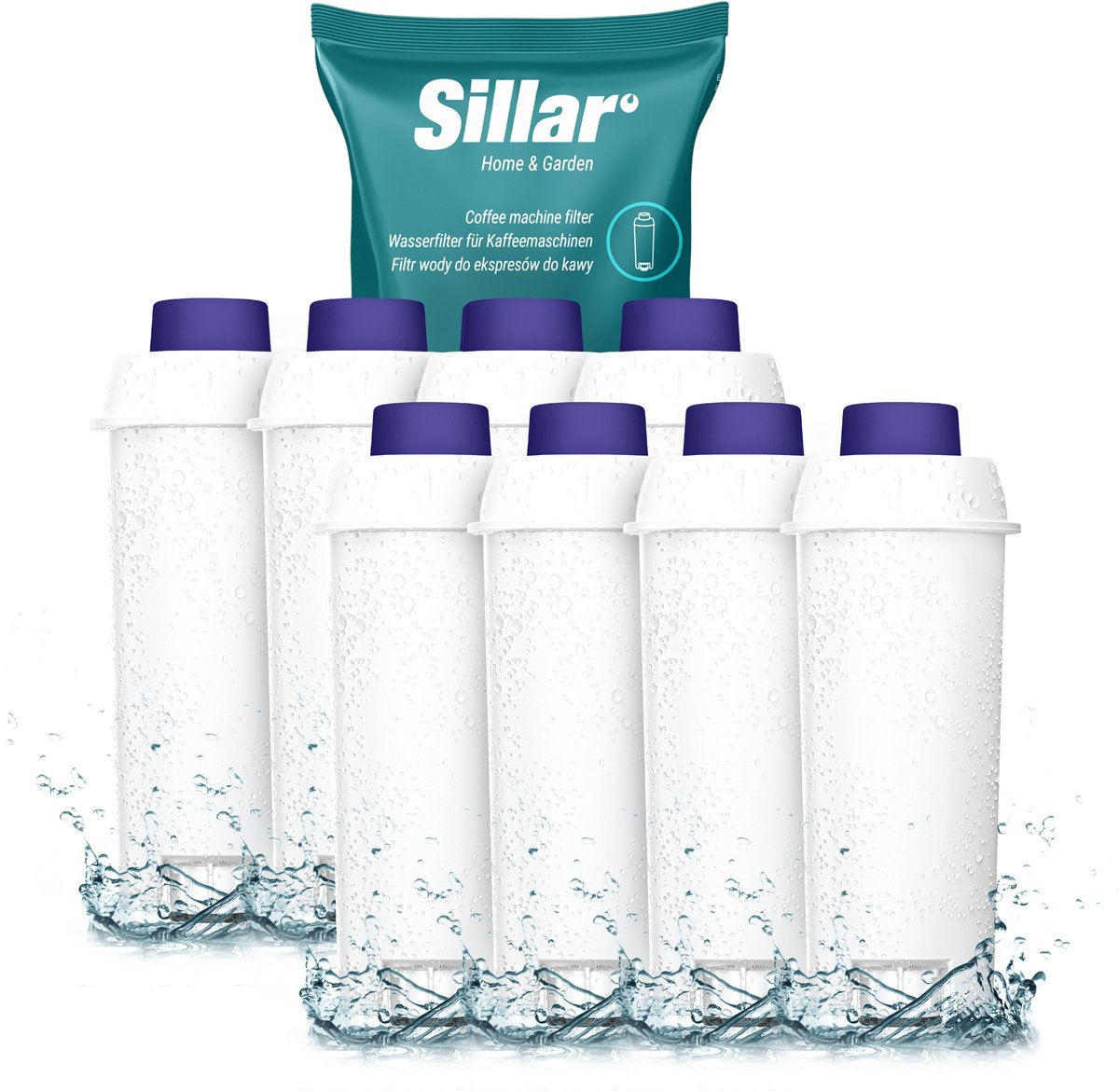 8x Sillar Waterfilters voor Delonghi - voor Koffiemachines - waterfilters voor Magnifica Dinamica en ECAM serie - vervanging voor waterfilter DLSC002 SER3017