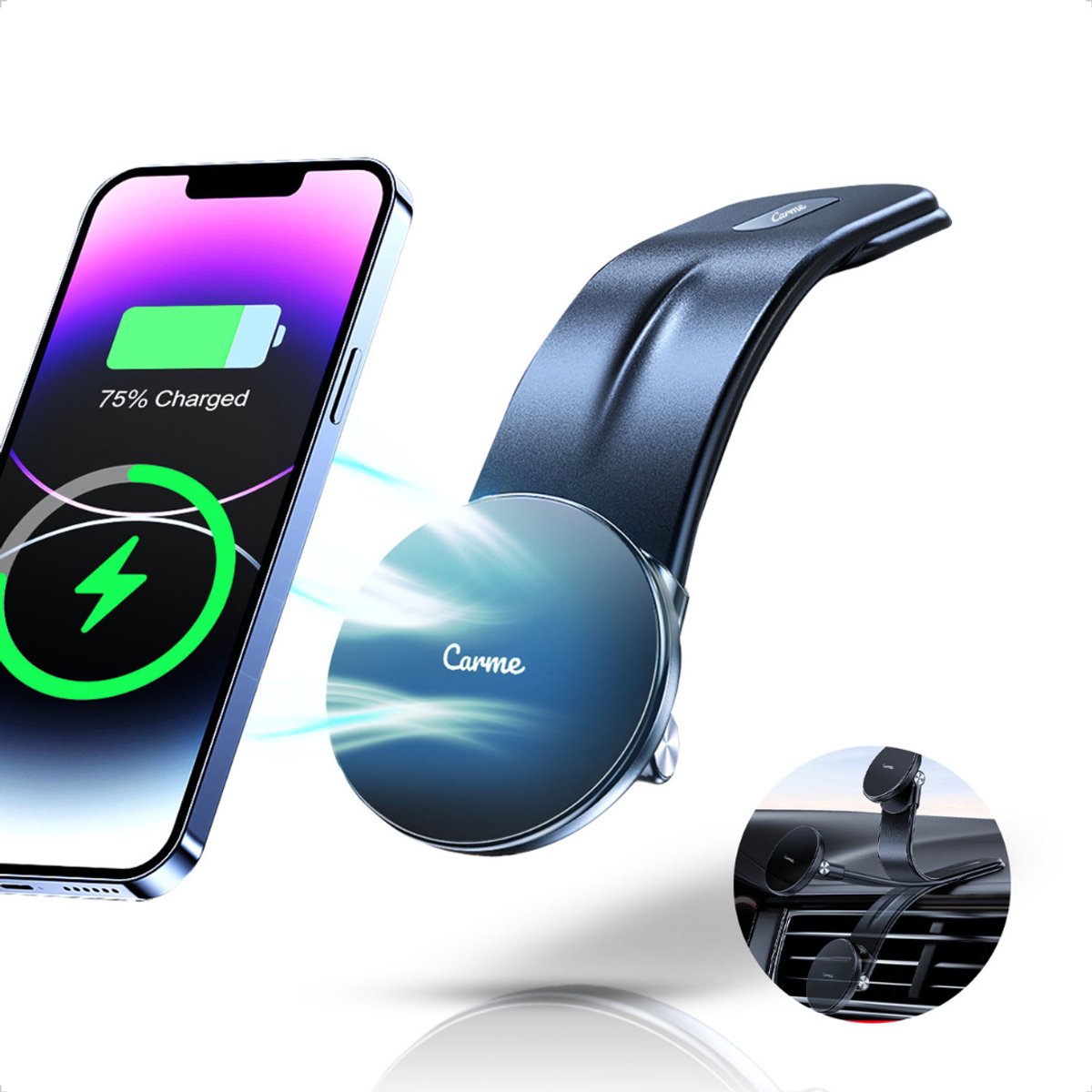 CarMe Telefoonhouders Auto - Geschikt voor MagSafe - Met Draadloze Oplader - Buigbaar - Magnetisch - MagSafe Autohouder - GSM Houder Auto - Zwart