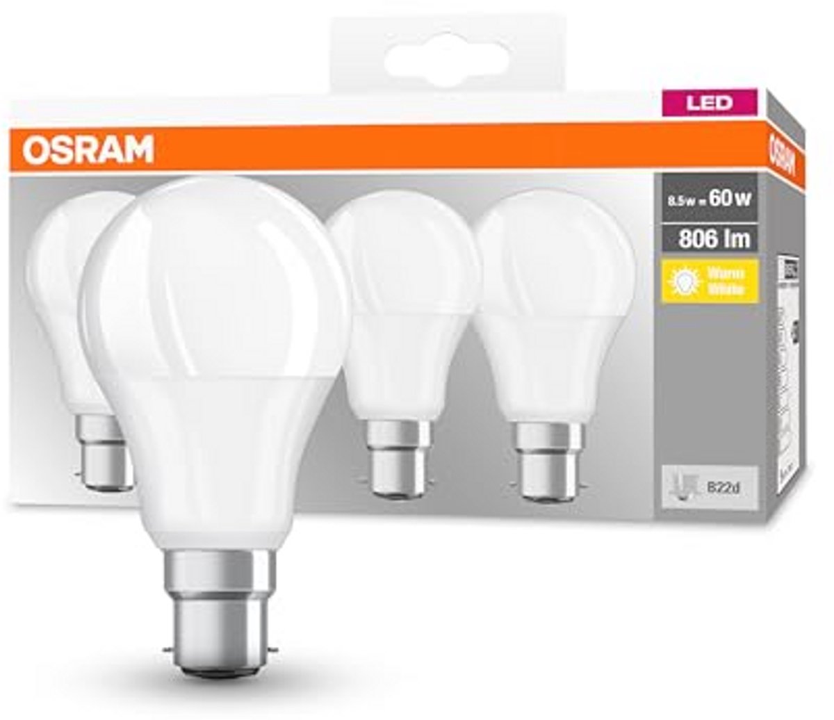 LED lamp B22d warmwit 2700K 8,5W energiezuinig