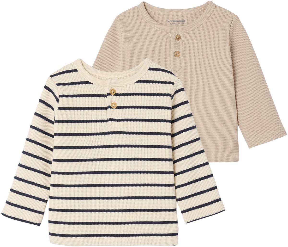 Vertbaudet Set van 2 T-shirts baby met lange mouwen honingraat