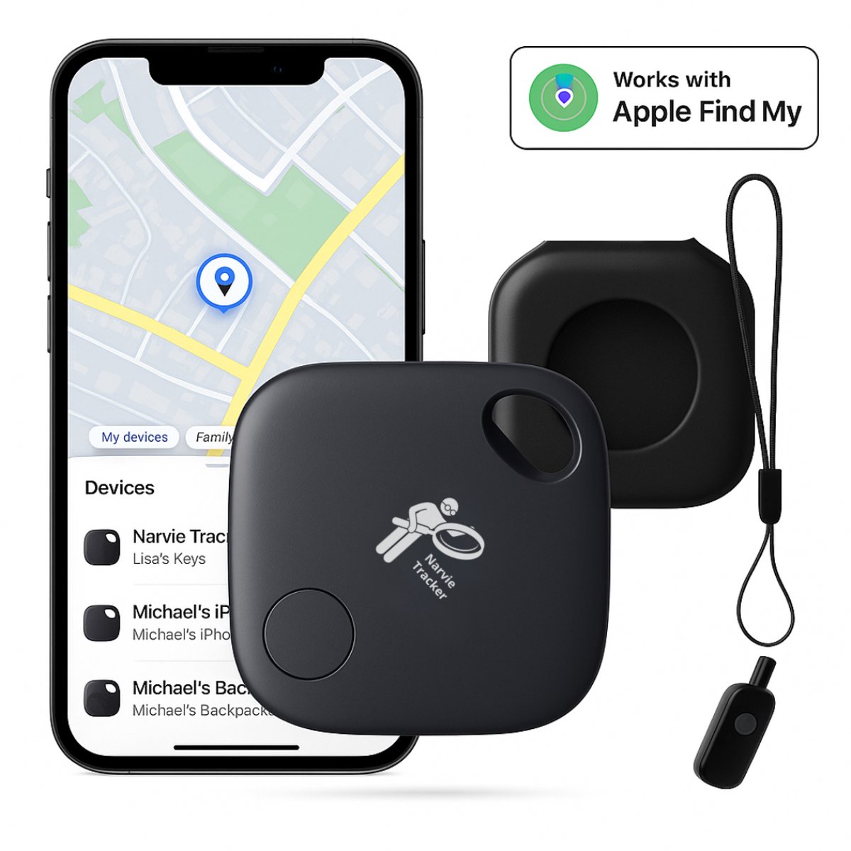 NARVIE - Mini GPS Tracker - Find my IOS live locatie meekijken - Geschikt voor iPhone - Sleutels Key Finder Sleutel tracker