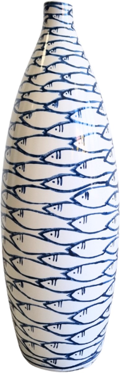Keramieken Vaas met Delftsblauwe Visjes - 43cm hoog