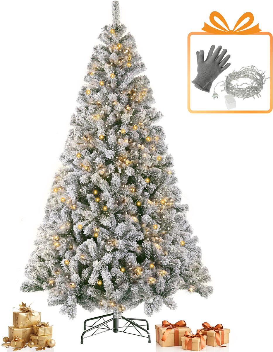 【Vroege Kerstdeals】Sinaopus Kunstkerstboom - Met sneeuw - Wizard Winter - Met verlichting (Gratis lichtsnoer) - 185 cm - 1298 takken - PVC milieuvriendelijk materiaal - Metalen standaard - Snel opzetten - Opvouwbare takken - Besneeuwde Kerstboom