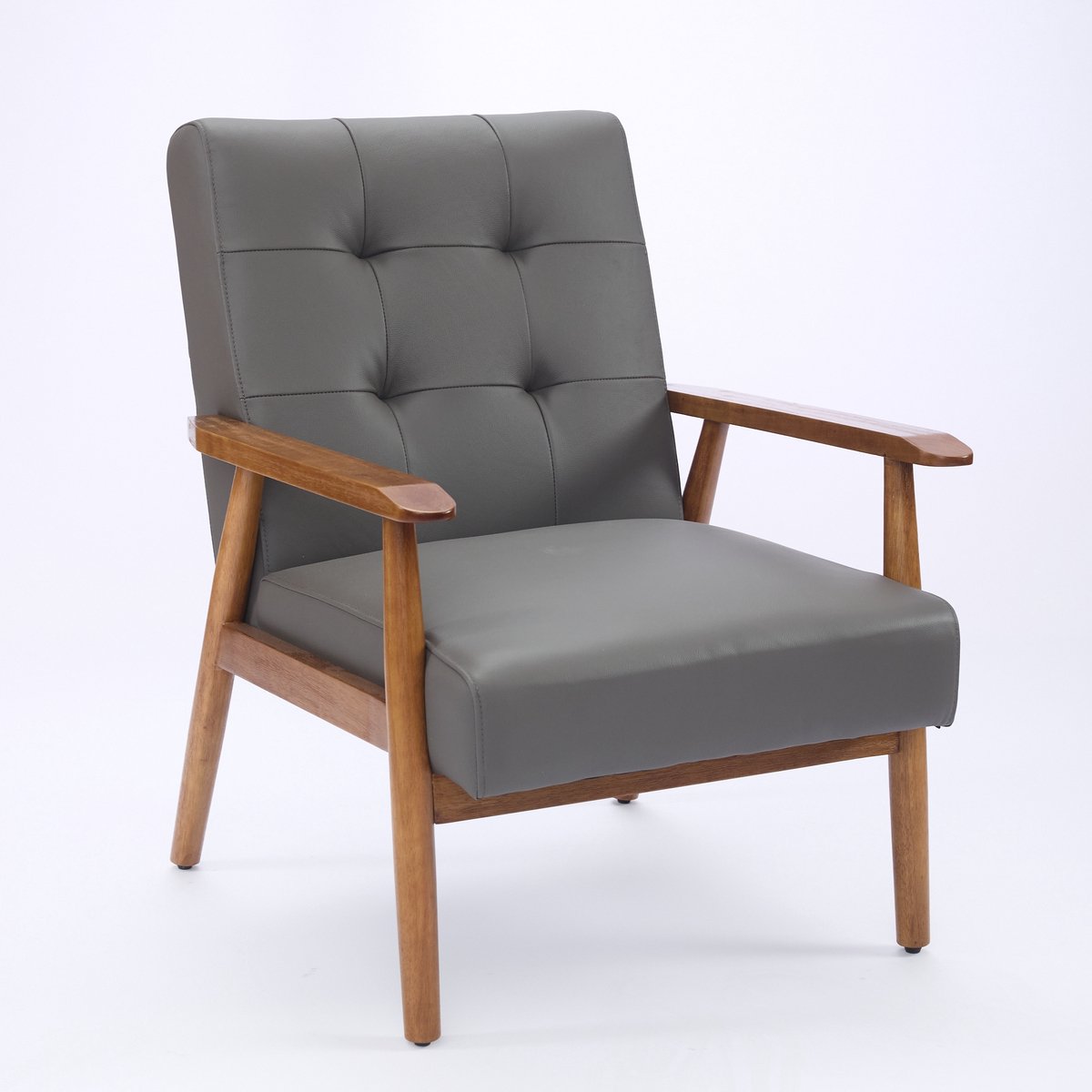 Sweiko Fauteuil - Kunstleer - Houten frame - Rubberhout poten - Grijs