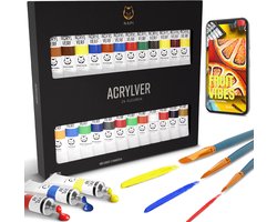 NAPI Acrylverf 24 Kleuren + 3 Penselen - Klaar voor Gebruik - Inclusief Kleurencirkel - Hobbyverf Set - Schilderen Acryl Verf - 24 Tubes