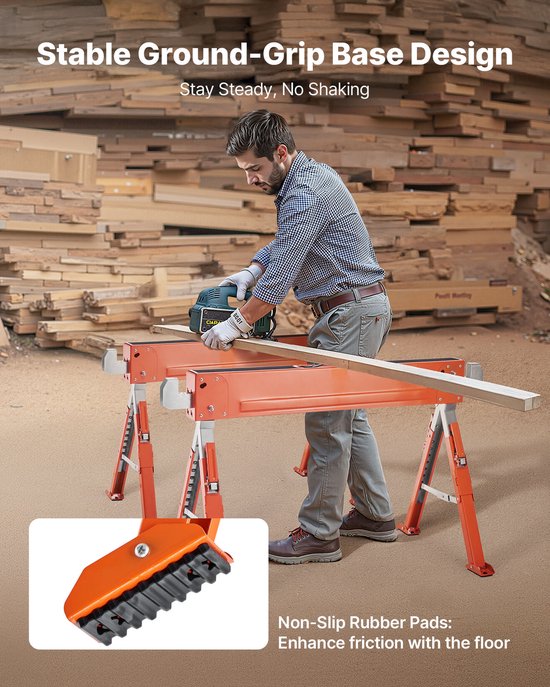 Inklapbare Zaagpaal, Set Van 2, 816 kg Draagvermogen Met Stabiele Poten, Instelbare Hoogte en Antislip Voeten, Ideaal voor Houtbewerking, Timmerwerk en Bouwtaken — afbeelding 5