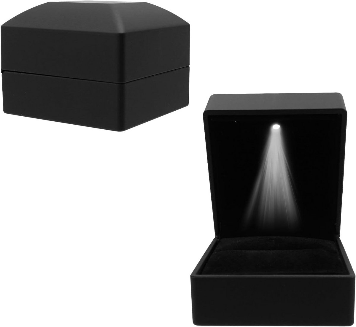 Luxe Zwarte FluWelen Sieradendoos met LED Verlichting voor Ringen en Verloving