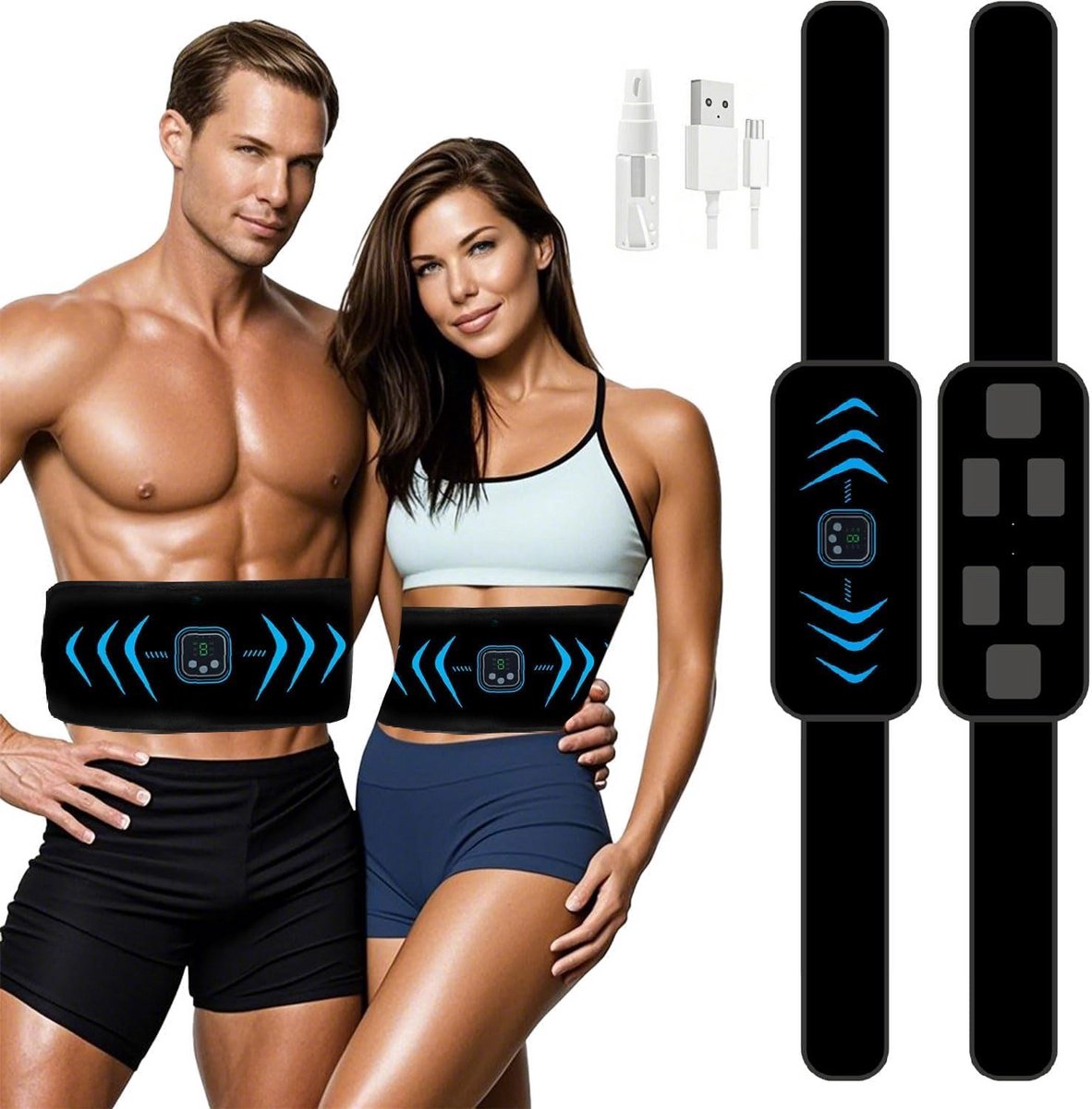 EMS Spierstimulator voor Buik, Armen en Benen - USB Oplaadbaar met 6 Modi & 9 Intensiteiten