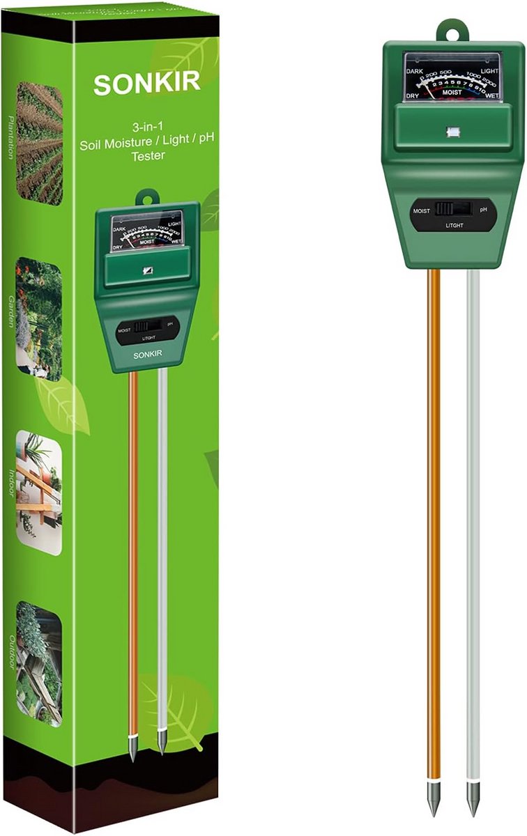 3-in-1 Bodemtester: Meet Vochtigheid, pH-waarde en Lichtintensiteit voor Tuin en Planten
