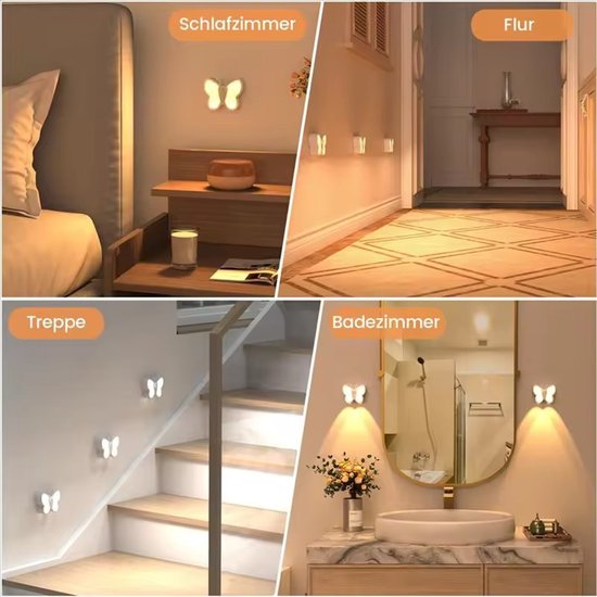 Ynkkvre - Nachtlampje met bewegingssensor - Oplaadbaar lampje - Vlinder LED-nachtlampje met spotje - Traploos dimbaar kastverlichting en trapverlichting - USB oplaadbaar - Voor trap-Gang-Badkamer-Kinderkamer-1pcs van Ynkkvre — afbeelding 5