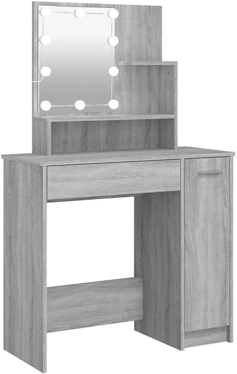 Kaptafel met LED Verlichting en Spiegel - Make-up Tafel voor Slaapkamer, Wandmontage