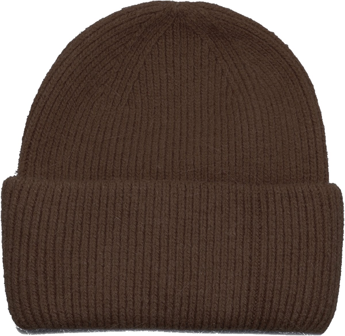 Donkerbruine wollen wintermuts voor dames - bruine beanie basic - dames one size - omgevouwen rand - muts breisel - STUDIO Ivana