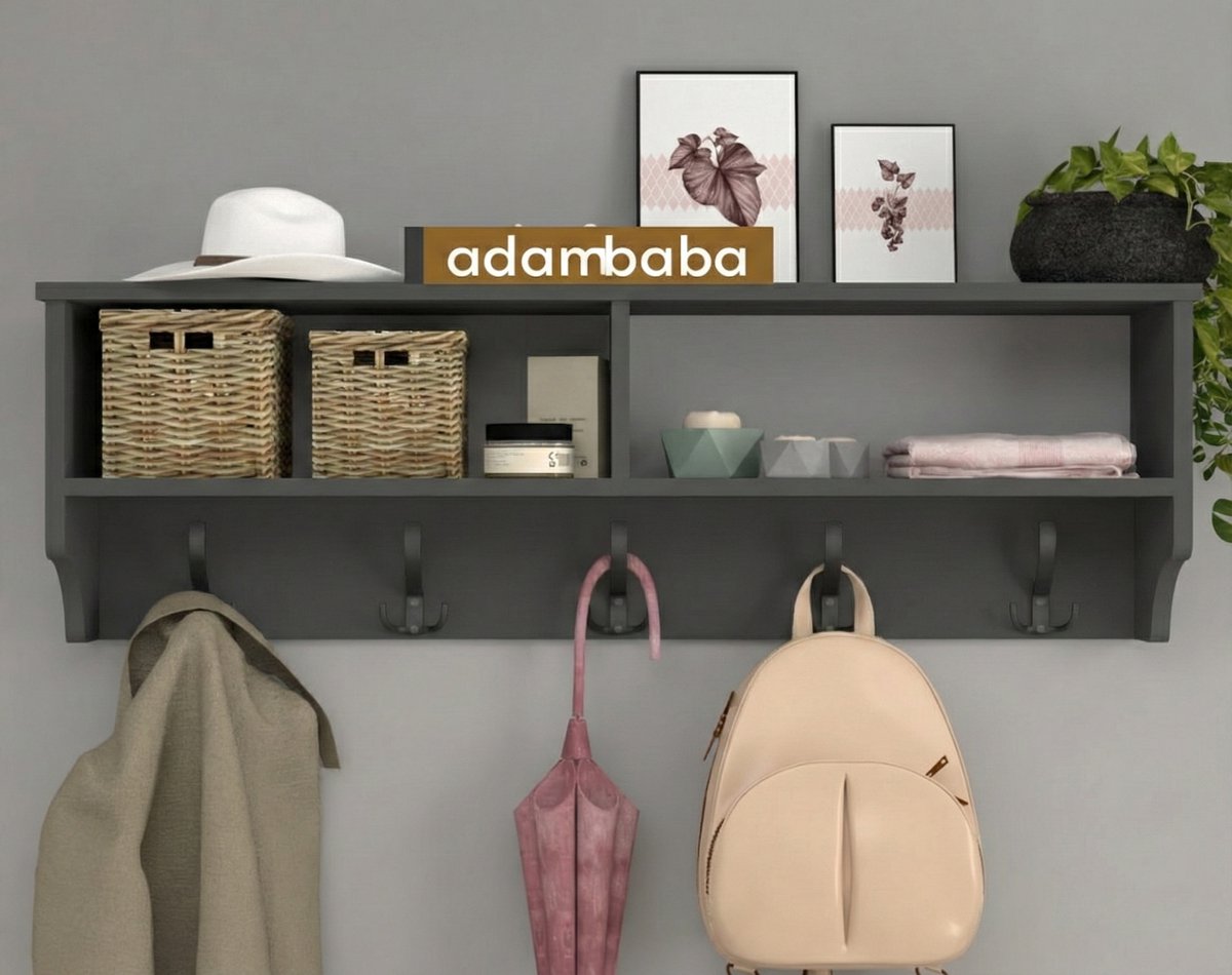 Adambaba - Kapstok - Wandkapstok - Antraciet - 120x37x22