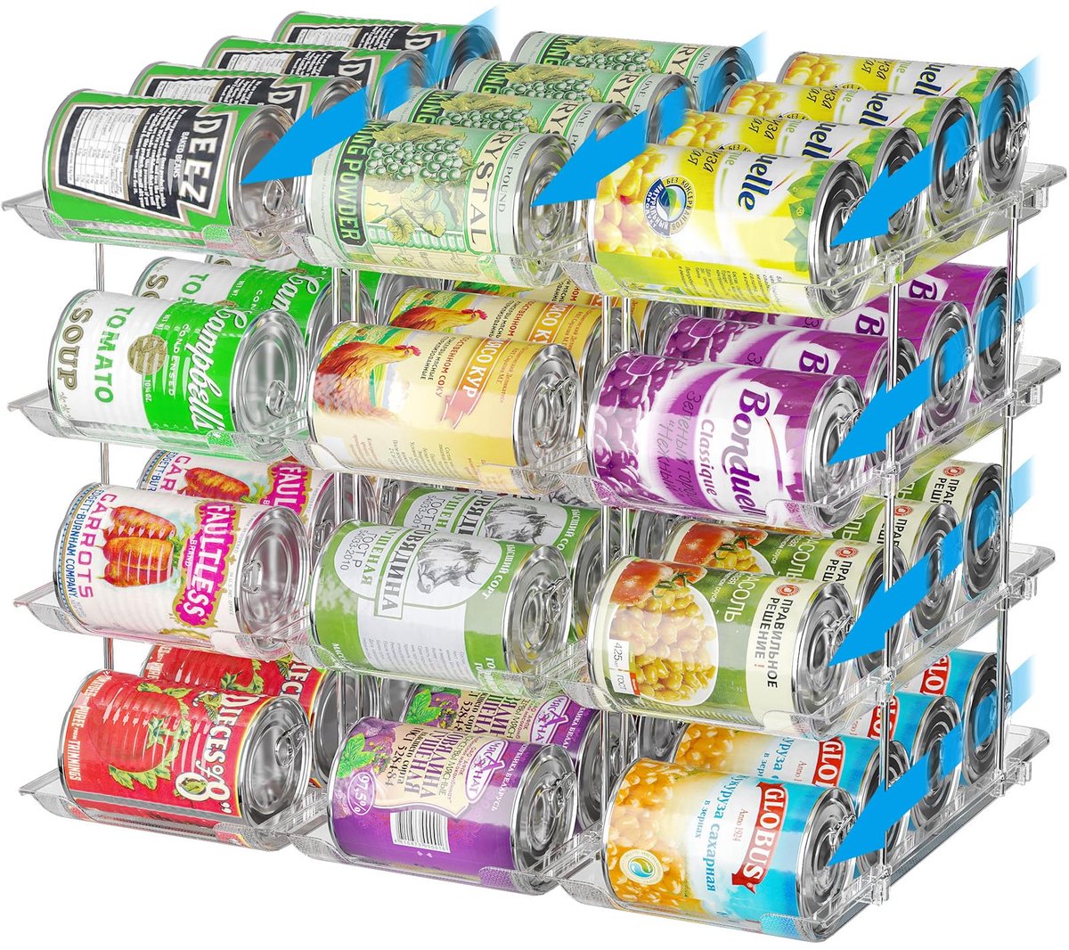 Unyqoos® Transparante stapelbare blikjeshouder met vier niveaus voor keukenopslag