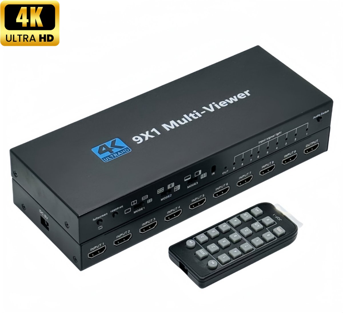 Delmark 9 naar 1 HDMI Switch - 4K - Multi-viewer - Ondersteunt 9 schermen op 1 monitor - Ideaal voor beveiligingssystemen/ Controlekamers