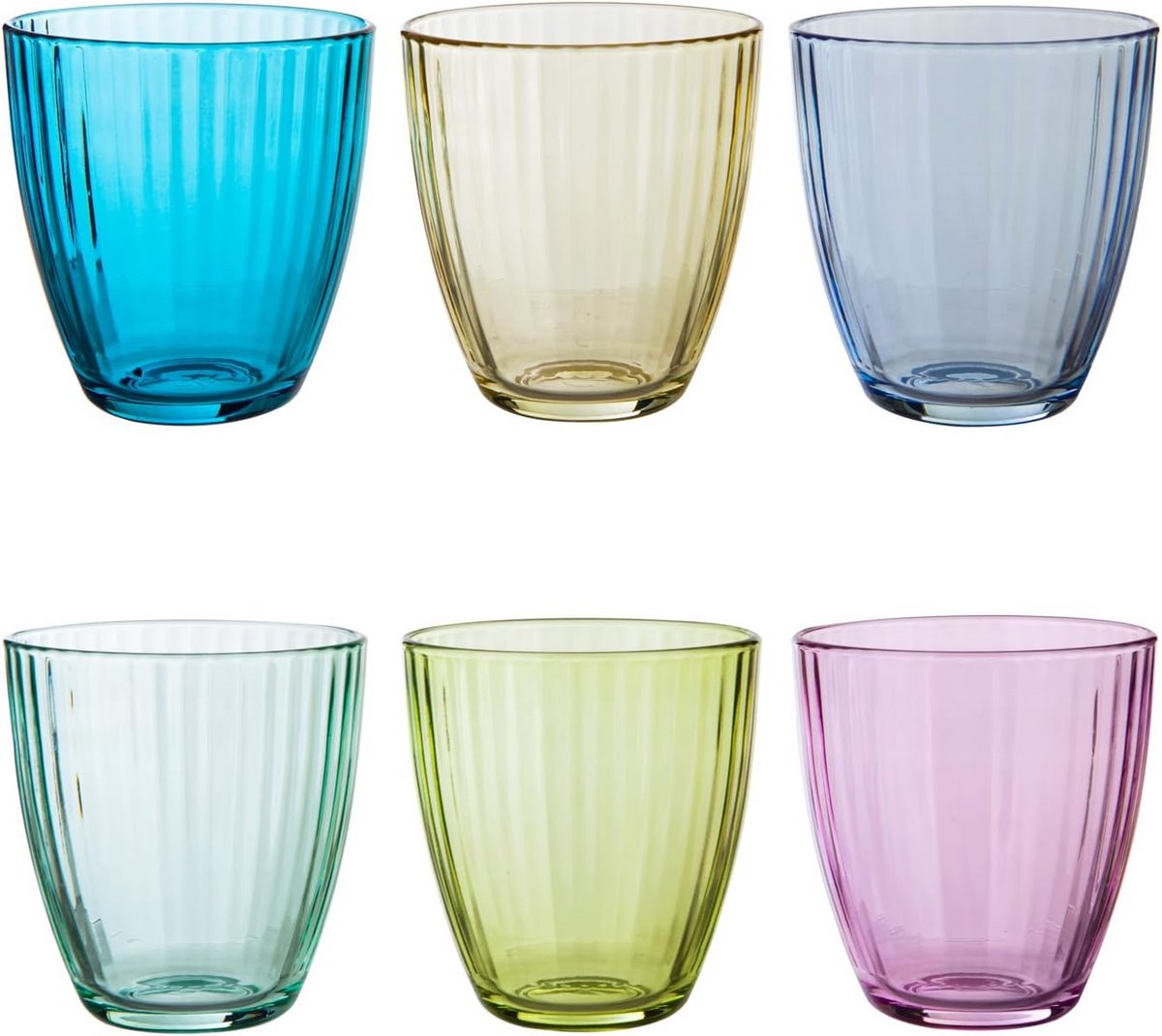 Set van 6 Gekleurde Waterglazen 285ml - Multicolor Drinkglazen