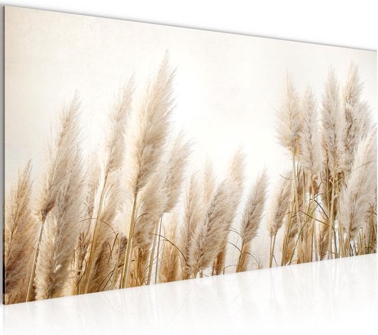 Boho Pampasgras Schilderij op Fleece Canvas - Moderne Beige Wanddecoratie voor Woonkamer