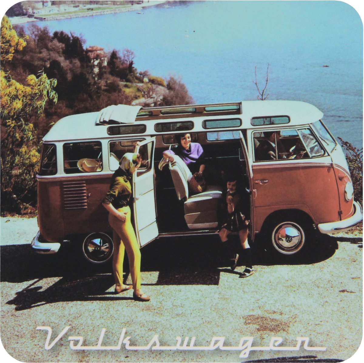 BRISA VW Collection - Stijlvolle en praktische Volkswagen T1 Bulli Bus onderzetters van kurk met MDF-coating (set van 4/4 kleuren)