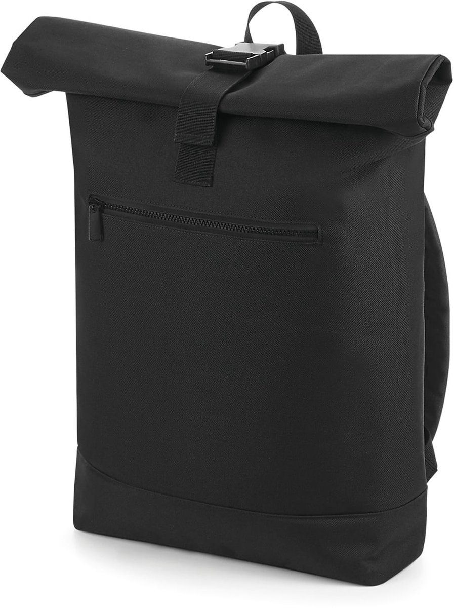 Roll-Top Rugzak – Waterafstotend – 20L – Laptopvak – Lichtgewicht & Stevig – Zwart – Voorvak met Rits – Comfortabele Schouderbanden