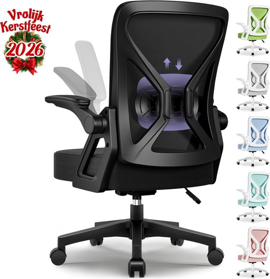 Hiaonyx Bureaustoel-Ergonomische bureaustoel-bureaustoelen voor volwassenen-Opklapbare armleuningen-Lendensteun-Verdikt en verbreed zitkussen-Zwart