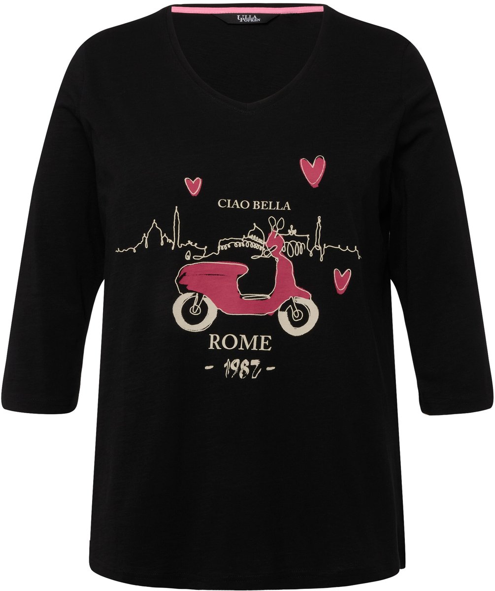 Ulla Popken - Dames - Shirt Cia Bella classic V-hals 3/4-mouwen - Zwart - Maat 50+