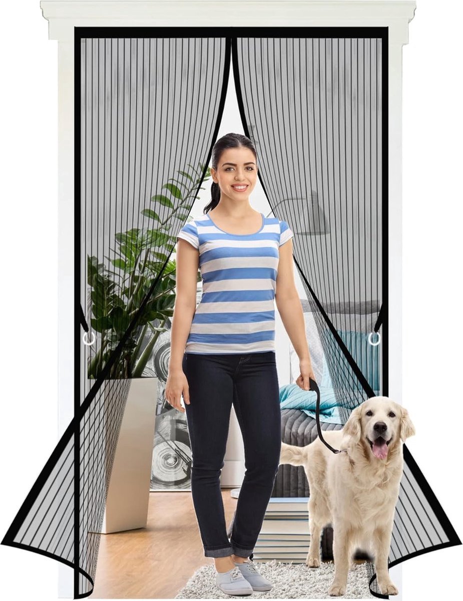Stunq® Magnetisch Vliegengaas voor Deur 85 x 210 cm – Insectenhor met Sterke Magneten – Zonder Boren met Klittenband – Voor Balkon-, Terras- en Kelderdeur – Zwart