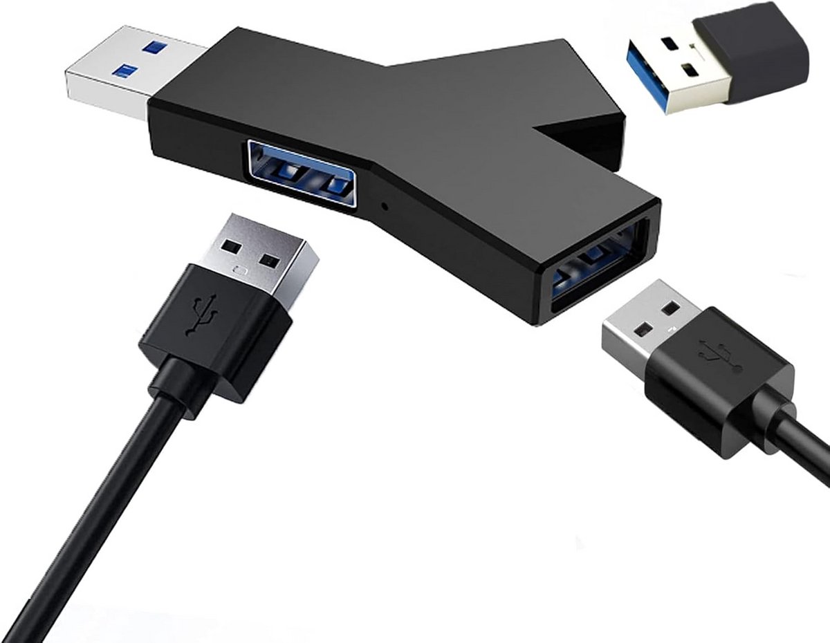 USB Hub 3 Poorten (2x USB 2.0 + 1x USB 3.0) - Mini Externe Adapter voor PC en Laptop - Zwart