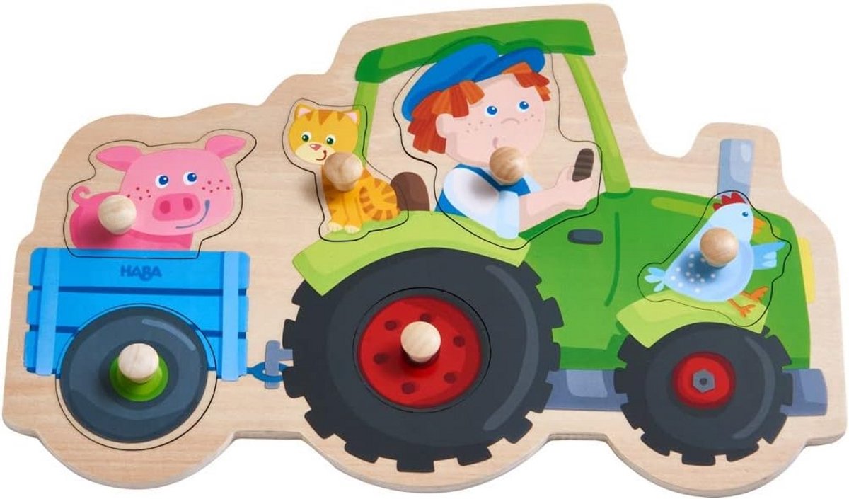 Houten Puzzel met Grote Grepen - Trekkers en Dieren - Voor Baby's vanaf 1 Jaar