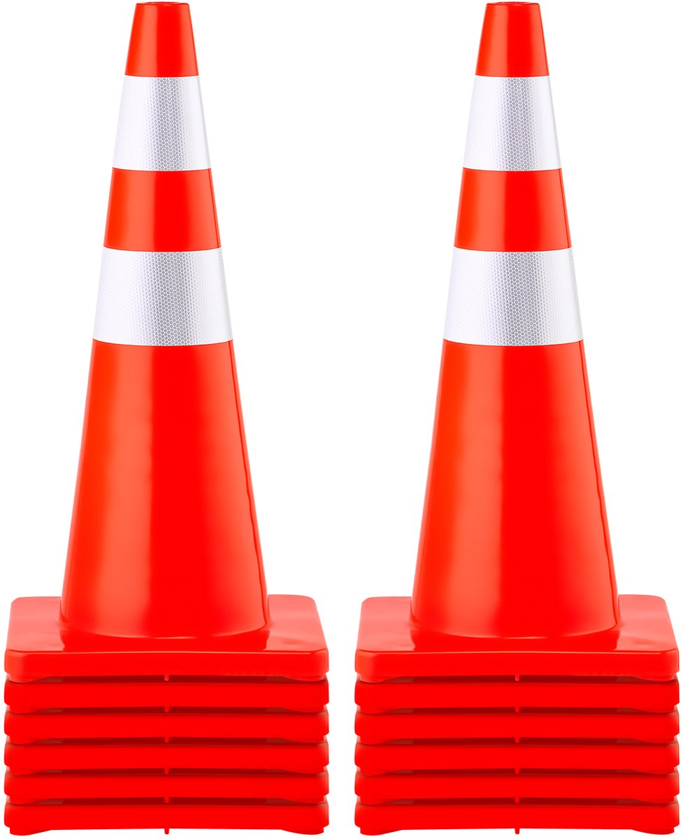 VEVOR Veiligheidskegels, 60 Cm Hoog, 12 Stuks Pvc Verkeerskegels met 2 Reflecterende Kragen en Verzwaarde Voet, voor Verkeerscontrole, voor Parkeren Op de Oprit