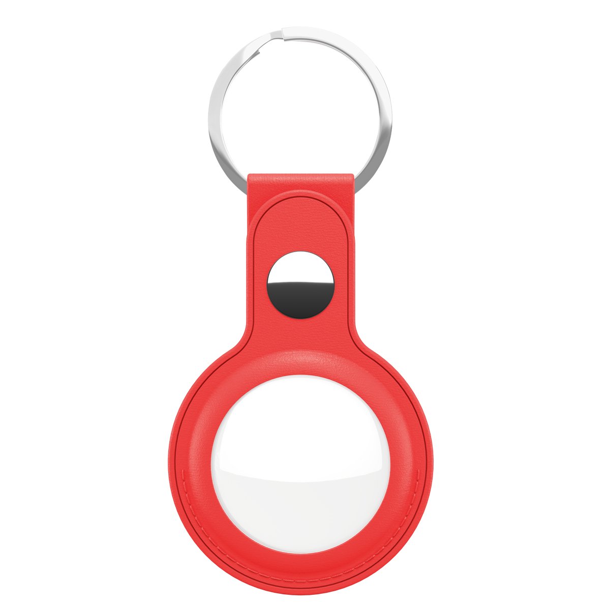 KeyBudz AirTag Sleutelring – Handgemaakt van Echt Leder – Veilige Pasvorm voor je AirTag – Inclusief Haak Stash Zakje - Rood